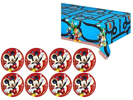ALMACENESADAN, 4888, pack Mickey composé d'une nappe super pilotes de 120 x 180 cm et de 8 assiettes en carton de 23 cm, idéal pour les fêtes et les anniversaires. (8435510348885)