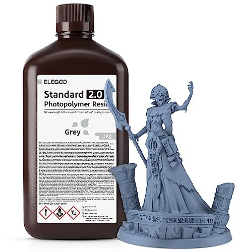 ELEGOO Upgraded Standard 3D Printer Resin 2.0, Grey 2KG, 405nm Fast Curing High Precision & Smooth Finish, Ideal for Beginners for LCD/MSLA 3D Printer
