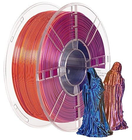 Silk PLA Filament, TRONXY 3 Farben Coextrusion 3D Drucker Filament, seidenglänzend, Blau, Lila, Orange Multicolor PLA Fliament 1.75mm +/-0.02mm, 1kg/2.2lbs Regenbogenfilament