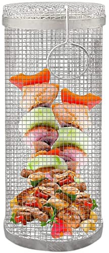 BAtlam BBQ Rolling Grill, Cage Basket Edelstahl Barbecue Mesh Cage Sheets BBQ Zubehör für Grillen im Freien, Grilling Basket Ever-L (S)