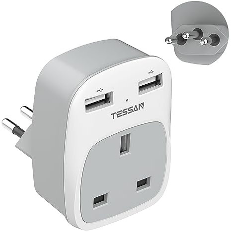 Brazil Power Adapter Travel Plug, TESSAN UK to Brazilian Power Adaptor with 2 USB Charging Ports, Type N Plug for UK to Brazil