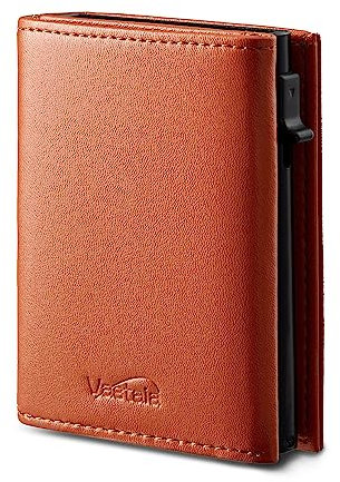 Vastaia Geldbörse Herren Leder Klein Mit Münzfach | Portmonee Herren Und Damen Slim mit RFID-Schutz | Slim Wallet mit münzfach(Bright Brown)