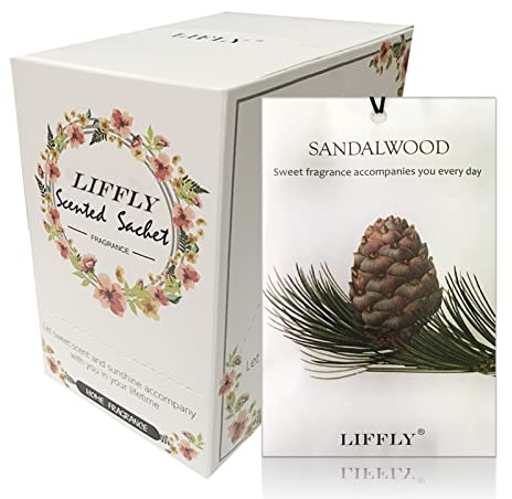 LIFFLY Paquete de 14 bolsitas perfumadas de sándalo para cajón y armario, regalo de larga duración