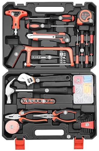 Juego de herramientas, 35 piezas, Alicates/Llave ajustable/Destornillador/Martillo/Sierra/Cuchillo/Cinta métrica