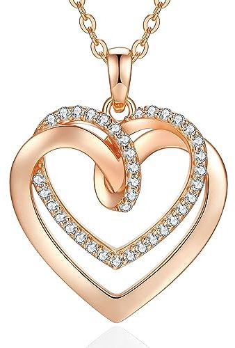 CDE Necklaces for Women 18K Rose Gold Jewelry, 925 Sterling Silver Heart Pendant Necklace, Birthday Anniversary Christmas Gifts for Women Wife Mum Her Girlfriend (Rose Gold-Heart)