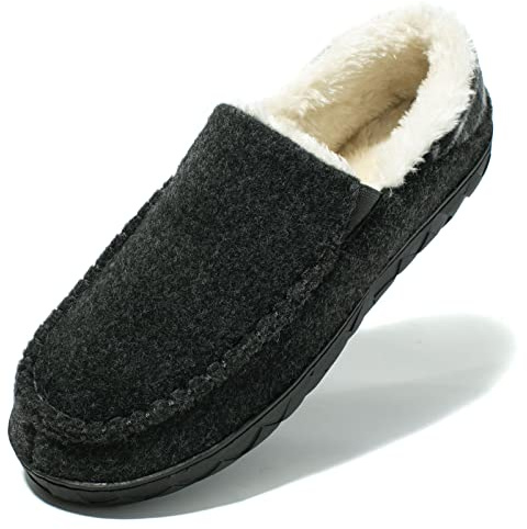NewDenBer Hausschuhe Herren Mokassins Memory Foam Warme Bequeme Plüsch Gefüttert Winter Pantoffeln (45 EU, Dunkelgrau)