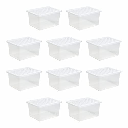 M1SS (Set of 10-37L Litre Clear Plastic Storage Box With Crystal Lids Home Office Stackable Nestable Container Made in U.K (37L Litre)