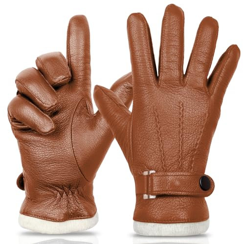 SURAWIL Herren Lederhandschuhe Herren Kleid Handschuh Touchscreen Winterhandschuhe für Männer Fahrhandschuhe Kaschmir gefüttert M051US-T, Cognac, Small