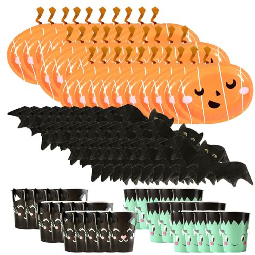 HALLOWEEN PARTY DECORATION AND TABLEWARE PARTYWARE KIDS PUMPKIN PLATES CUPS NAPKINS SPOOKY BAT LOT DECORATIONS
