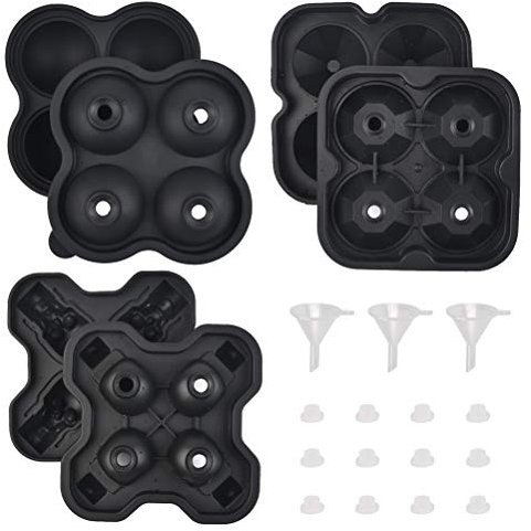ATPWONZ 3 Pcs Silicone Ice Cube Moulds, Large Ice Cube Tray Sphere Ice Cube Mould Sphere Prefect for Whiskey, Cocktails, Round,Diamond and Skull ice Cube Moulds (Three Styles)