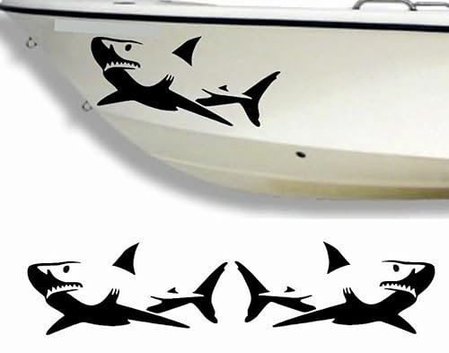 Rakelfix 2 x weisser Hai weißer Haifisch Typ 3 Aufkleber aus Hochleistungsfolie - viele Farben zur Auswahl - Angler Angelboot Sticker Boot Boote Beschriftung Bug Heck Fische Angeln Schlauch