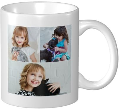 Custom Mugs with Handle, Personalised Photo Cup with 3 Collage Pictures/Text, Customised Coffee Cups with Your Own Design for Women Men Lovers Boyfriend Girlfriend, 11oz