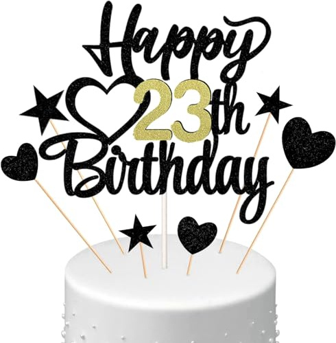 Conruich Tortendeko Happy Birthday Cake Topper 23. Geburtstag Mann Frau, Kuchendeko Happy 23th Birthday, Kuchen Topper 23. Geburtstag Ballons Konfetti für Geburtstagstorte Deko 23 Jahre Frauen Männer