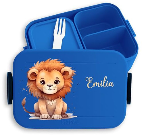 Kinder Bento Box Midi Lunchbox für Mepal Bentobox - Löwen - Brotbox Löwe Vesperbox König der Tiere I Leu I Zootiere - 900 ml - Blau - brotdose junge schule brotzeitbox mädchen kita lion loewen