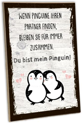 schilderkreis24 - Holzschild Du Bist Mein Pinguin Zwei Pinguine Herzen Liebevolles Geschenk für Paare Wanddeko 28x19 cm