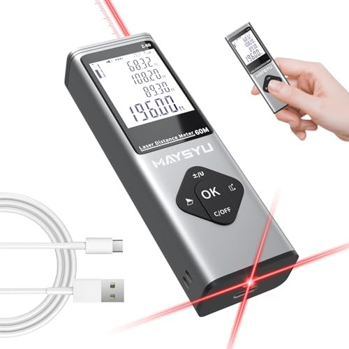 Laser Measure, MAYSYU 196Ft Laser Measuring Tool, Laser Tape Measure with Cross-Line Laser, Supports USB-C Charging, LCD Backlit Screen, Flexible Unit Switching (M/in/Ft)