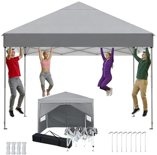 Kidsgigglz Tonnelle Pliante 3x3 Imperméable, Tonnelle de Jardin Exterieur, Chapiteau de Jardin Exterieur, Hauteurs Réglables, Anti-UV50+ avec 4 Parois Latérales pour Camping Festival Plage, Gris