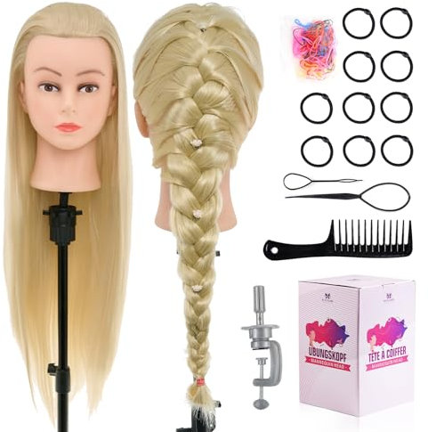 Neverland Beauty 30 Zoll Frisierkopf 100% Synthetisches Haar Trainingsköpfe für Friseure Ausbildung Kopf Puppenkopf zum Frisieren mit Haare Zubehör und Tischklemme(Beige)