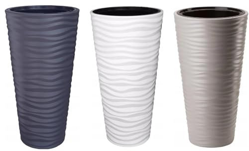 B2C Round Tall Plant Pot Elegant Large Flower Indoor Outdoor Garden Planters Sahara (White, H 79cm x D 40cm)