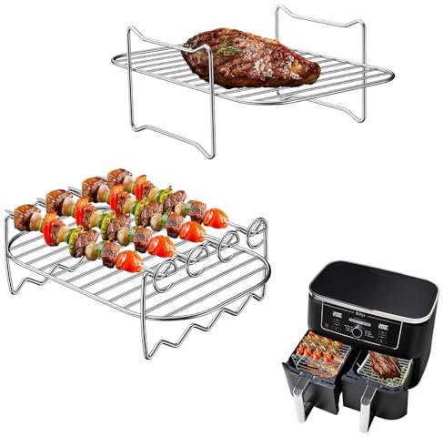 mizikuu 2 Stück Heißluftfritteuse Grillrost, Heißluftfritteuse Zubehör Grillrost und Dämpfen Rack Edelstahl Air Fryer Zubehör Mehrzweck Heißluftfritteusen Zubehör