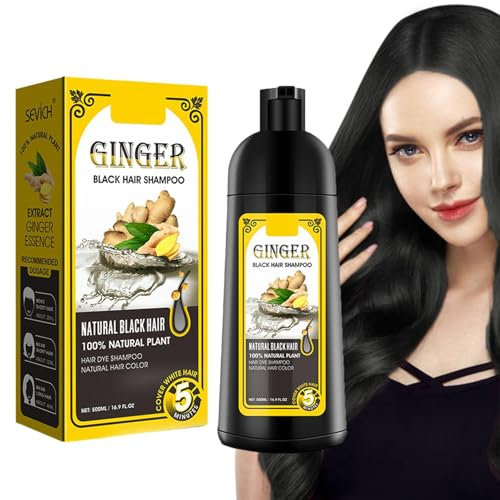 Haarfarben-Shampoo - 500ml Haarfarbe Shampoo Für Graues Haar | Black Hair Dye Shampoo | Kokosnuss-Ingwer, Schwarzes Haarfärbemittel | Haarfärbeshampoo Für Männer Und Frauen