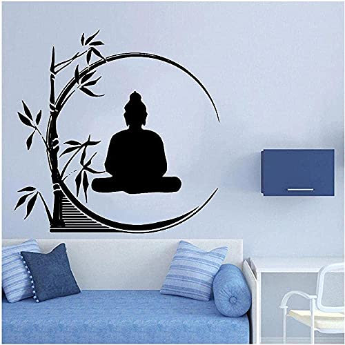 WANGSHUAIS Peaceful Zen Sticker mural en vinyle imperméable Motif Bouddha et bambou Noir et blanc 57 x 57 cm