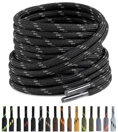 Puzeam 2 Pares Cordones Redondos para Botas, 4.5 mm Cordones Resistentes para Zapatillas de Montaña, Zapatos de Senderismo, Calzado de Seguridad Negro Gris 110 cm