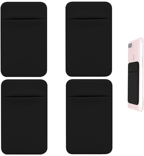 HREDZEO Porta Carte di Credito per Cellulare,4 PCS Titolare della Carta per Cellulare Tasca per Cellulare Nero Portafoglio per Smartphone Porta Carte Wallet per Cellulare da Incollare per Cover