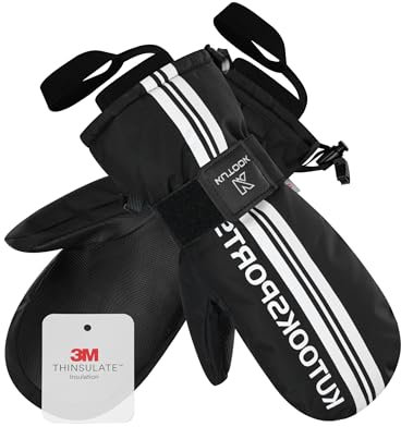 KUTOOK Fäustlinge Skihandschuhe Herren Mitten Extra Warm Wasserdicht Atmungsaktiv Damen Winterhandschuhe Fausthandschuhe mit Abnehmbarer Handgelenkschützer Snowboard Skifahren Wintersport Schwarz L