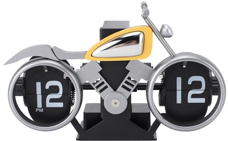 Klappuhr, Mechanische Flip Uhr, Motorrad Modell Tischuhr Drehuhr Kreative Tischplatte Pendeluhr Ornament Digitale Flip Down Uhr mit Zahnradmechanik Schreibtisch Desktop Motorraduhr für Heimdekoration