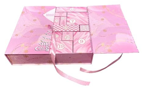 Boîte de calendrier de Noël vide rose, calendriers de l'Avent de Noël vides 2024, boîtes de l'Avent vides de 24 jours, boîtes de l'Avent vides de 24 jours
