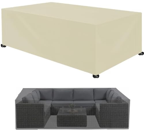 Housse de Protection, Couverture de Protection 100 x 420 x 100 cm Imperméable Anti-UV Résistant Au Froid Coupe-Vent, Housse Brasero Housse de Protection de pour Tables,Chaise,Canapé, Beige