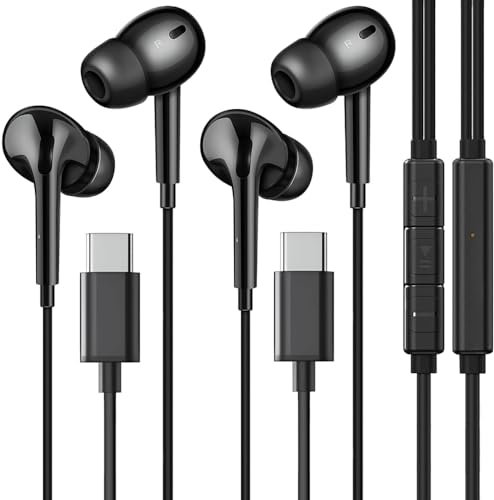 USB C Headphones for Samsung S23 FE S22 S21 S20 A53 A54, Wired Earbuds in-Ear USB C with Mic & In-Line Controls HiFi Stereo Type C Earphones for iPhone 16/15 Pro Max Pixel 6 6a 7a 8 5, Android 2 Pack