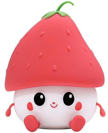 Mary's Nachtlicht in Form einer Erdbeere – LED, wiederaufladbar mit warmem Licht 3000 K – dekorative Lampe für Kinderzimmer und Wohnzimmer – Timer 15/30 Minuten – Akku 1200 mAh