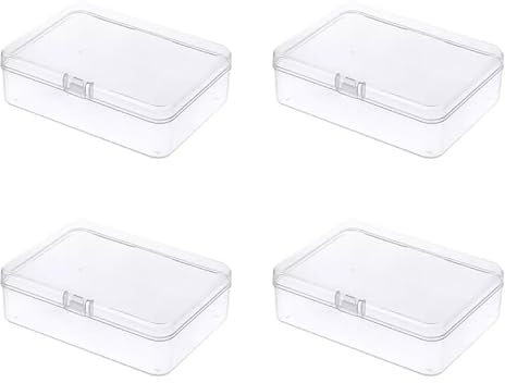 Globellapro 4PCS Square Transparent Plastic Organize,Small Storage Box with Lids,Empty Mini Clear Plastic Storage Containers Box Case for Small Item,11.3 * 8.4 * 2.9cm