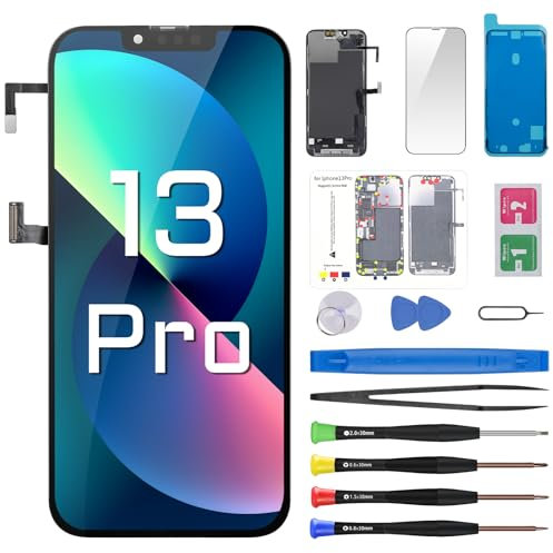 Risidamoy Ersatzbildschirm für iPhone 13 Pro mit Ohrhörer, Flexkabel, Näherungssensor, LCD-Touch-Display, Digitizer, komplette Montage mit Frontglas-Reparaturwerkzeug-Kits A2483, A2636, A2638, A2639