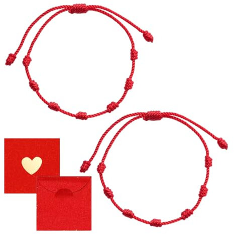 MIRKUZI Bracciali a piccoli prezzi 2 corde rosse con 2 pezzi di contenitori per pacchetti rossi, braccialetto con nodo fortunato fatto a mano per la famiglia, regolabile