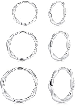 Cangall Creolen Silber 925 Klein, 3 Paare 925 Sterling Silber Creolen Ohrringe Set, Silber Damen Creolen Ohrringe in 9/11 / 13mm, Unisex Schlafen Knorpel Kreolen Creolen Ohrringe für Damen Herren