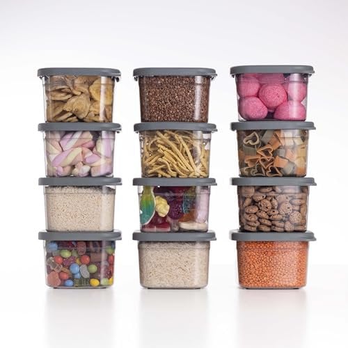 QOONA Luftdichte Vorratsdosen mit Deckel [500ml - 12er-Set] Anthrazit - Stapelbar & platzsparend für die Küche, Mehl Aufbewahrung, Food Container, Vorratsbehälter, Aufbewahrungsbox