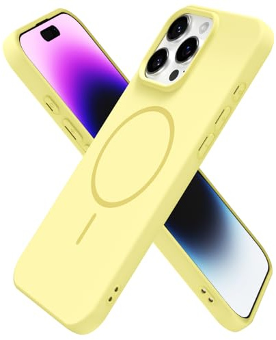oakxco for iPhone 14 Pro Max Case Silicone Mag Safe, Magnetic Slim Thin Phone Case Compatible with Magsafe Wireless Charging, Cute Girly Aesthetic Soft Rubber Gel Safecase for Women Girls, Yellow