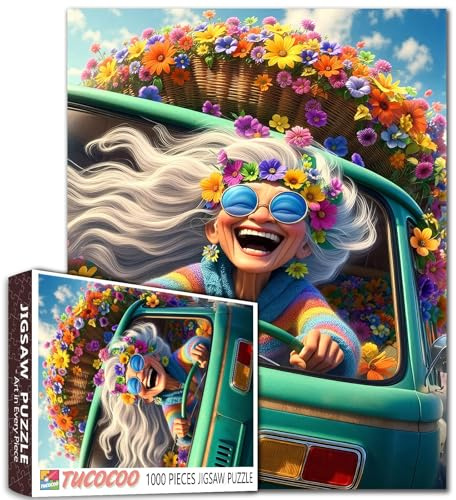 Colorful Hippie Van Road Trip Jigsaw Puzzle for Adults Students 1000 Pieces Fun Floral Retro Style Puzzle for Stress Relief 20×27 Inches Bright Vintage Camper Puzzles for Home Decor Unique Gift Idea