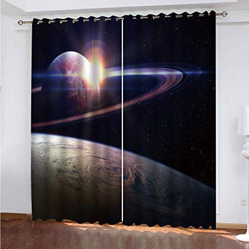 Verdunklungsvorhänge 3D Weltraum, Universum, Planet Gardinen Mit Ösen Blickdichte Vorhänge Für Schlafzimmer Wohnzimmer 200x160 Cm Vorhang Kinderzimmer Junge, 2Er Set Gardinen Mit Ösen, Abdunkelnde