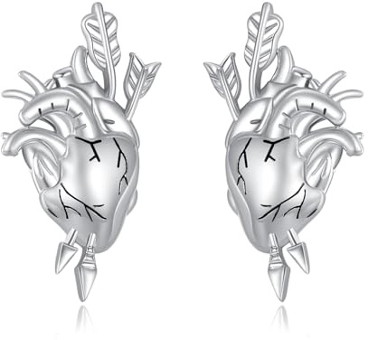 DAYLINLOVE Anatomische Herz Ohrringe 925 Sterling Silber Realistisches Herz Ohrstecker Goth Punk Anatomischer Schmuck Geburtstagsgeschenke für Frauen Kardiologen