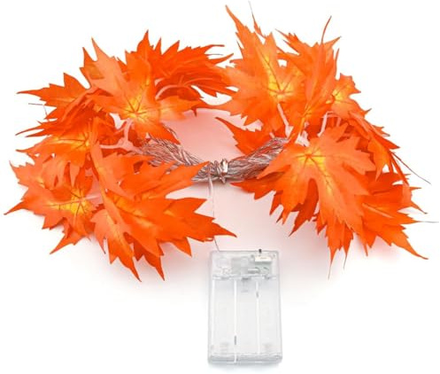 WUSJCOF Guirlande d'automne 20 LED, Guirlande lumineuse à piles avec minuterie, Feuille d'érable, Décoration Automne, Guirlande Feuille Automne pour Halloween, fête, citrouille, Noël (3 m)