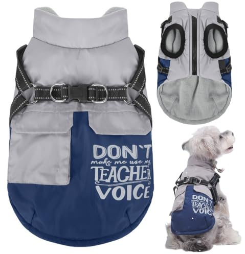 Vivi Bear Hundemantel mit Geschirr Winddicht wasserdichte Hundebekleidung Verstellbare Hundejacke mit Reflektierendem Reißverschluss Geeignet für Falcon Pudel Bichon Kleine Mittlere Hunde[Blau XXL]