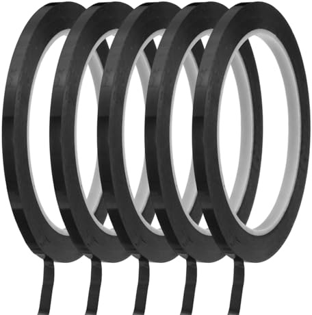 QUARKZMAN 5mmx66m Feine Linien Klebeband Schwarz, 5 Rollen PET Klebestreifen Selbstklebend Dünnes Zierstreifen, Whiteboard Klebeband Wasserdicht Gitter Markierungsband für Büro Haushalt