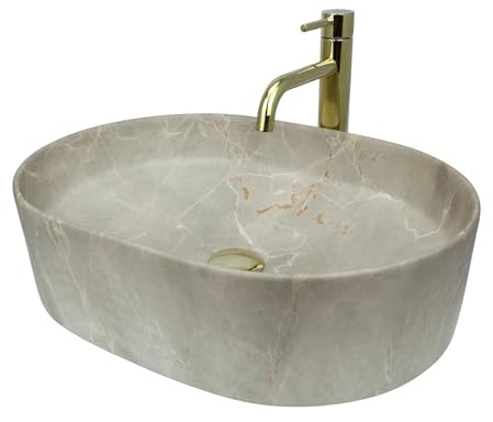 GTM Design Aufsatzwaschbecken Glanz Modern Waschbecken ohne Hahnloch - Elegant Aufsatzwaschbecken Oval für Badezimmer und Gäste WC - nur Bad Waschbecken - Modell 19