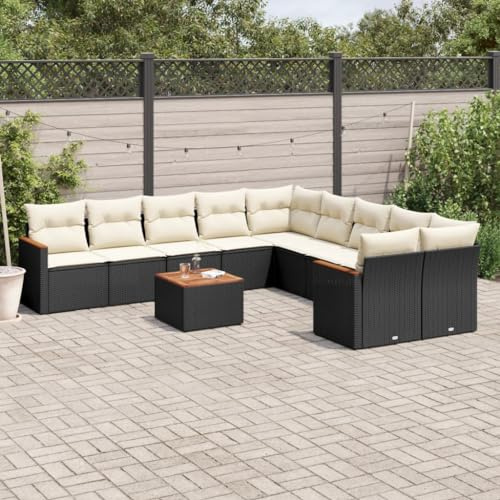 QJBSAVVA 11-TLG. Gartenmöbel Set Schwarz Poly-Rattan 62x62x69 cm Eckbank mit Tisch & Stühle, UV-beständige Balkonmöbel Lounge for Garten Terrasse Balkon