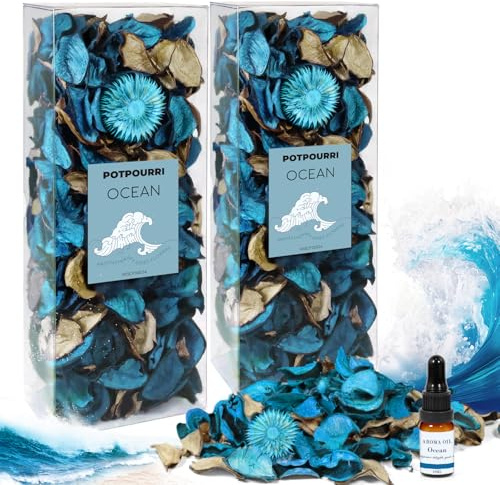 Natürliches Potpourri Ozean Duft mit 10ml Ätherischem Öl | 240g Trockenblumen Mix für Raumduft 2er Pack Natürliche Duftschale Langanhaltende Duftschale für Badezimmer Schlafzimmer W