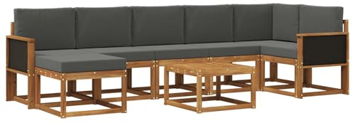 vidaXL Outdoor-Sofagarnitur 8 pcs Natur und Anthrazit Polyester, Modernes Garten-Sofa-Set, Flexible Sitzgelegenheiten, Akazienholz, Lounge für Poolbereich, schnell zusammengebaut